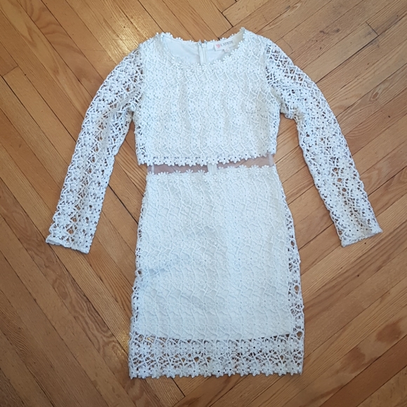 L'ATISTE Dresses & Skirts - L'ATISTE white lace long sleeve crop mesh dress